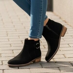 Franco Fortini Brayden Black Suede Leather Ankle Boots Womens 8 Low Block Heel